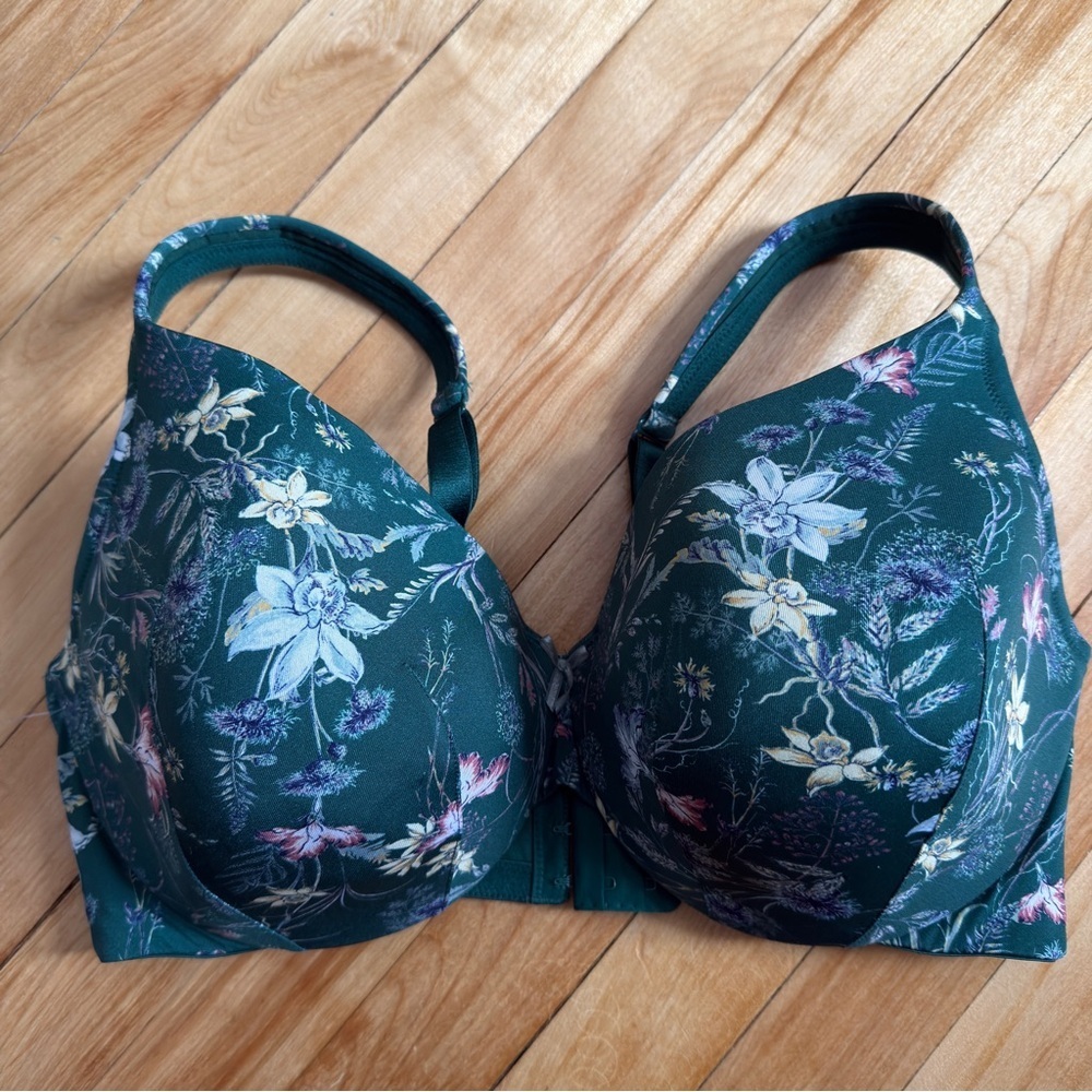 Cacique Floral Print Bra - Dark Green underwire lightly lined 40DD